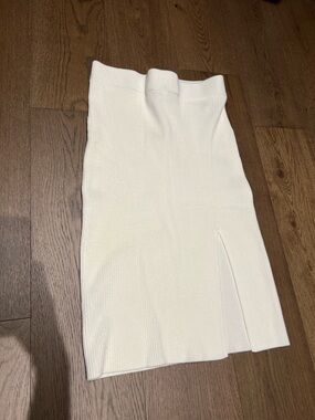 A&F Cream Ribbed Midi Skirt with Front Slit